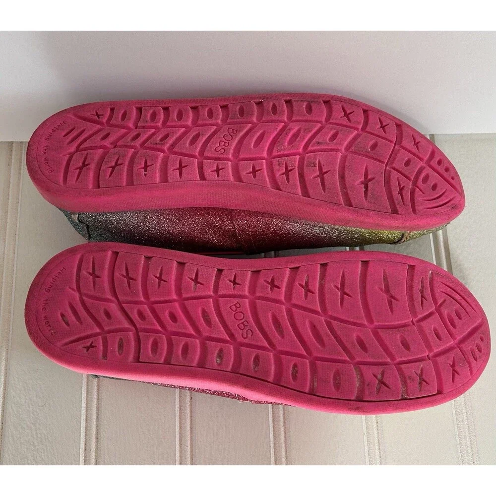 Skechers BOBS Glitter Bug Slip On Shoes Big Kid Sz 3 Sparkle Comfort Flats Pink